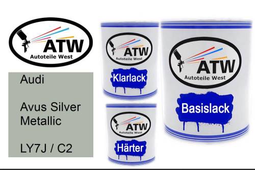 Audi, Avus Silver Metallic, LY7J / C2: 1L Lackdose + 1L Klarlack + 500ml Härter - Set, von ATW Autoteile West.